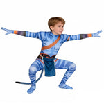 Jake Sully Costume Spandex Na'vi Outfit Blue Jumpsuit with Tail and Apron Set