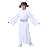 Girls Leia Costume Princess Hooded White Dress with Belt for Halloween Carnival