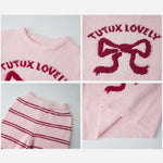 Girls Holiday Christmas Pajamas Soft Pink Sherpa Top with Striped Pants for Homewear