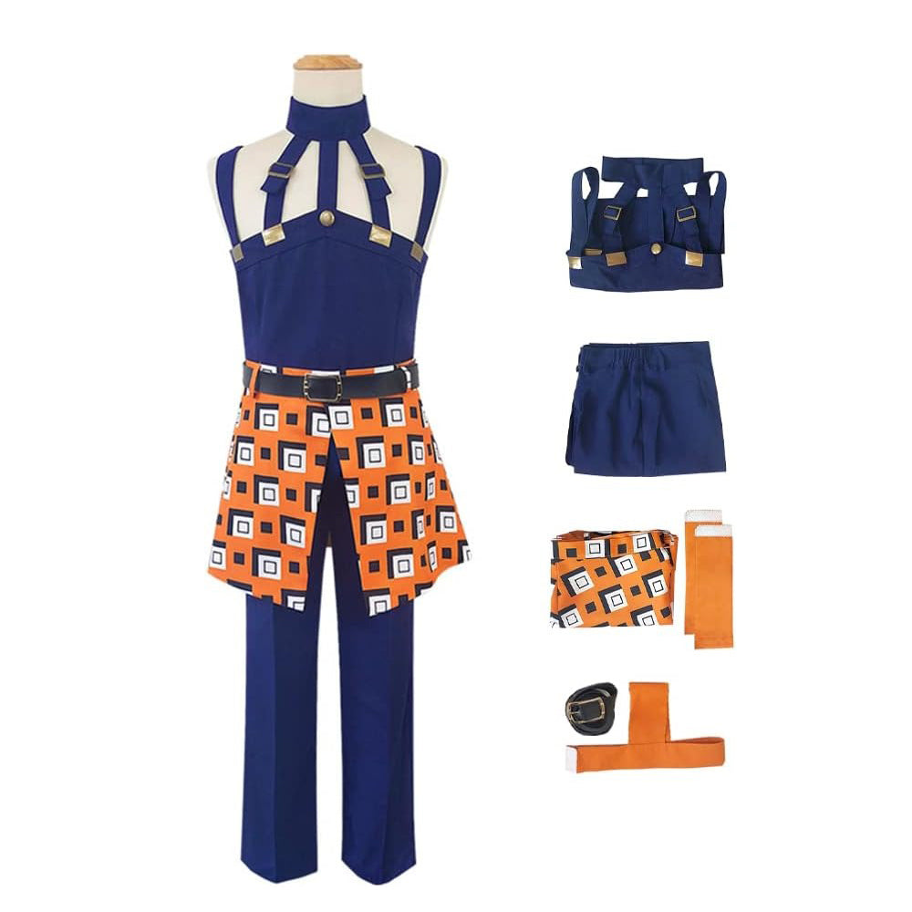 Unisex Narancia Ghirga Cosplay Costume Blue JJBA Part 5 Golden Wind Dress Up Full Set