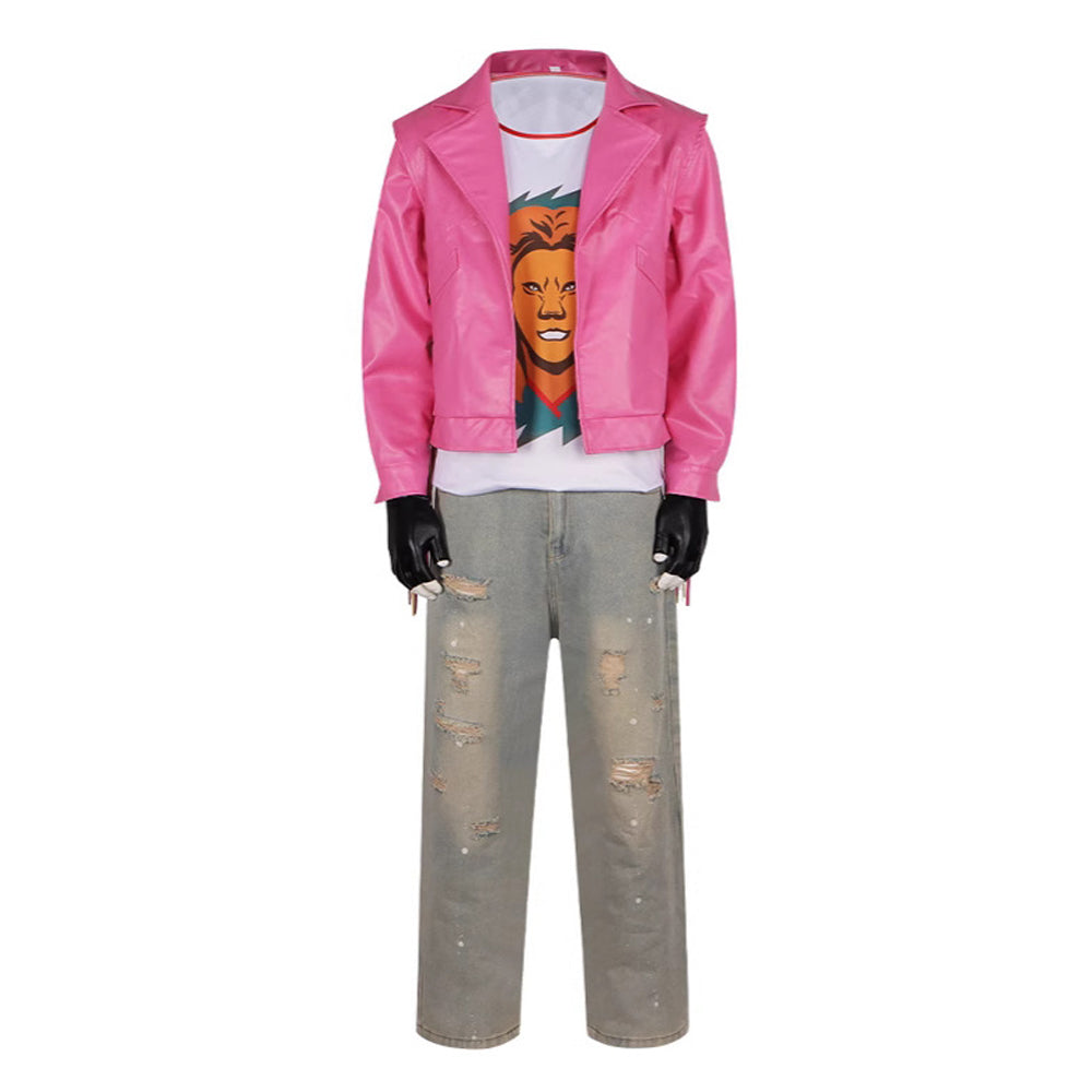 The Garbage Man Outfit Rose Red Jacket Pants Sweatshirt and Gloves for Cosplay Party