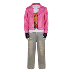 The Garbage Man Outfit Rose Red Jacket Pants Sweatshirt and Gloves for Cosplay Party