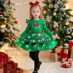 Kids LED Dress Christmas Green Light Up Dress with Headband 2pcs Suit for Party