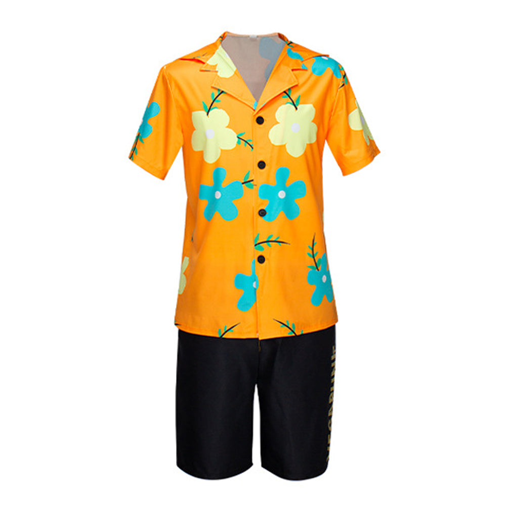 Mens Sanji Cosplay Costume Hooded Orange Shirt and Shorts Casual Costume for Vacation