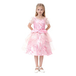 Girls Witch Dress Pink Princess Gown with Sheer Ruffled Sleeves Tiered Tulle Witch Costume