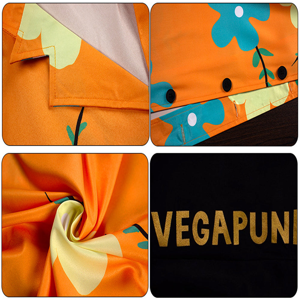 Mens Sanji Cosplay Costume Hooded Orange Shirt and Shorts Casual Costume for Vacation