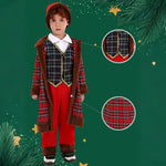Boys Santa Costume Red Overcoat Pants Hat and Vest 4pcs Suit for Christmas Party