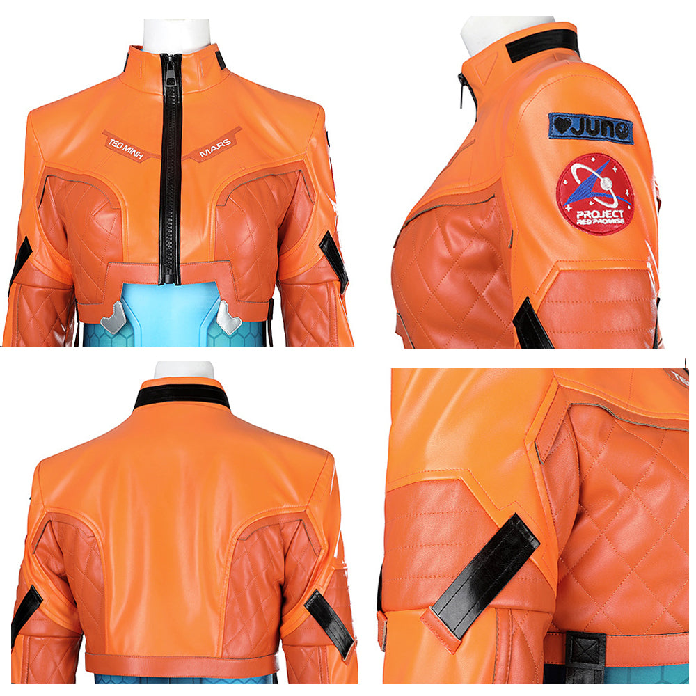 Adult Space Ranger Costume Blue Jumpsuit and Orange Coat 2pcs Suit for Halloween Carnival