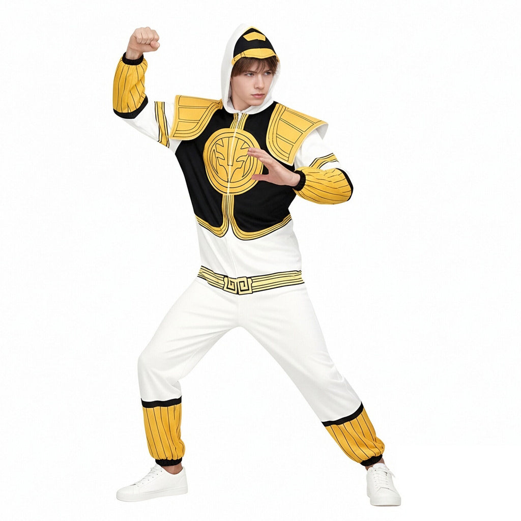 Adult Dragon Ranger Costume Hooded Jumpsuit with Retro Armor Cosplay Outfit for Themed Events