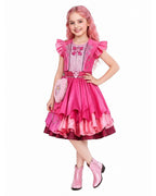 Girls Wonderland Red Princess Costume 3D Print Pink Princess Chloe Dress and Bag for Dress-up Party