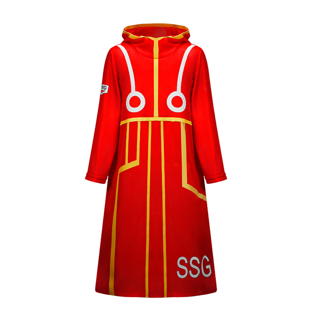 King of Pirate Costume Kids Adults Red Coat with Straw Hat and Gloves for Cosplay