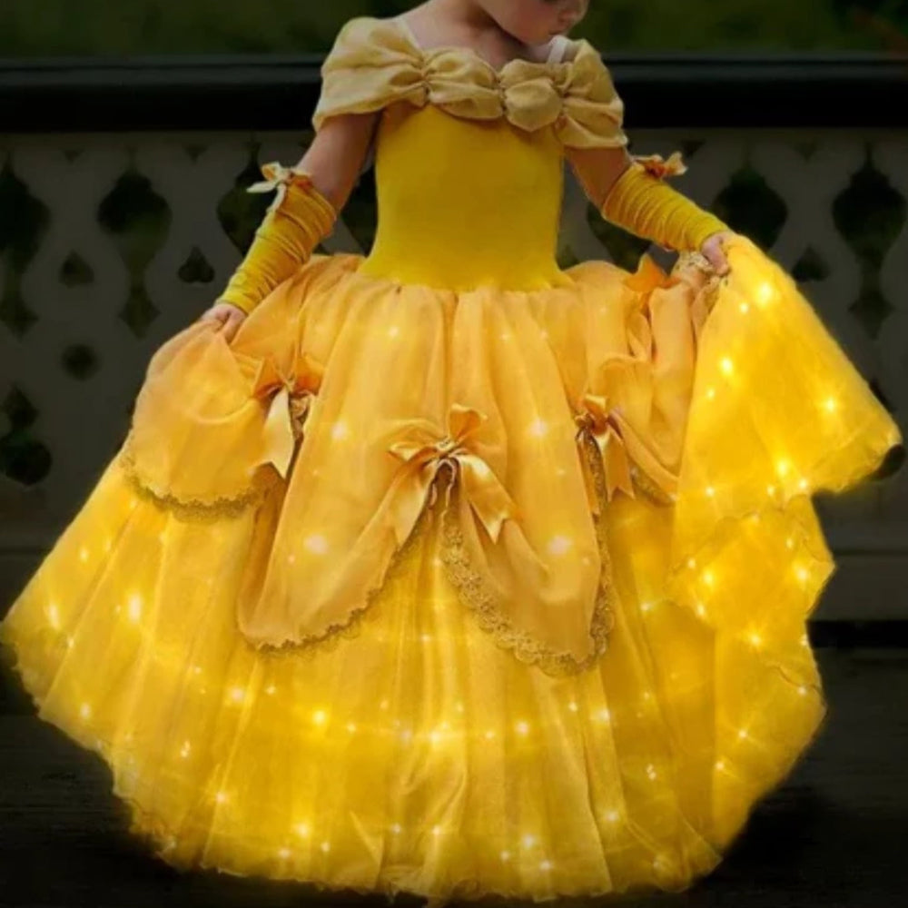 Belle Costume Girl Princess Dress Light Up Dress Glowing Party Dress Birthday Dress