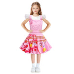 Girls Bridget Costume Queen of Hearts Pink Fly Sleeve Party Dress Bag and Gloves