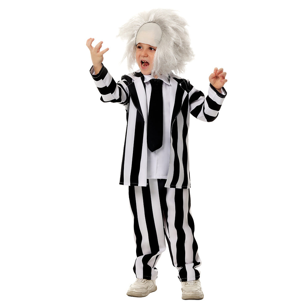 Kid's Betelgeuse Costume Black and White Striped Suit Horror Movie Halloween Outfit