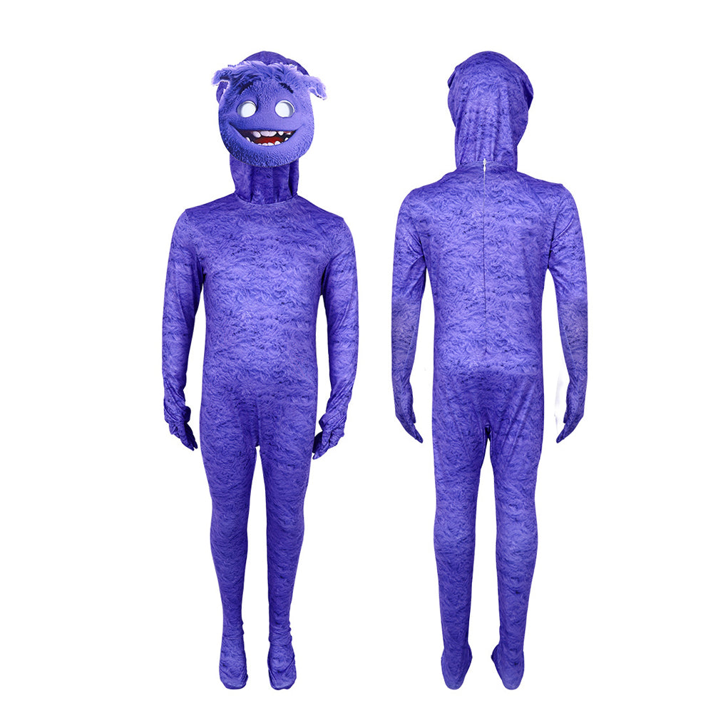 Kids 2024 Movie If Monster Blue Costume Purple Furry Monster Jumpsuit and Helmet 2pcs Set Ifs Outfit