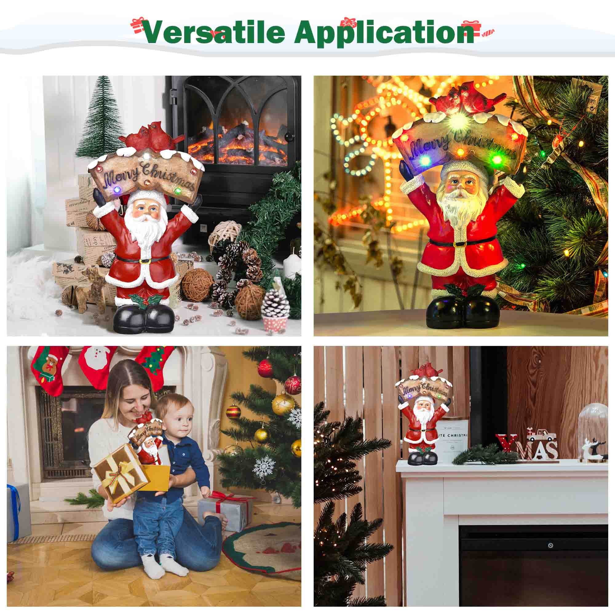 Resin Santa Claus with LED Light Christmas Tabletop Decoration Home Holiday Gift