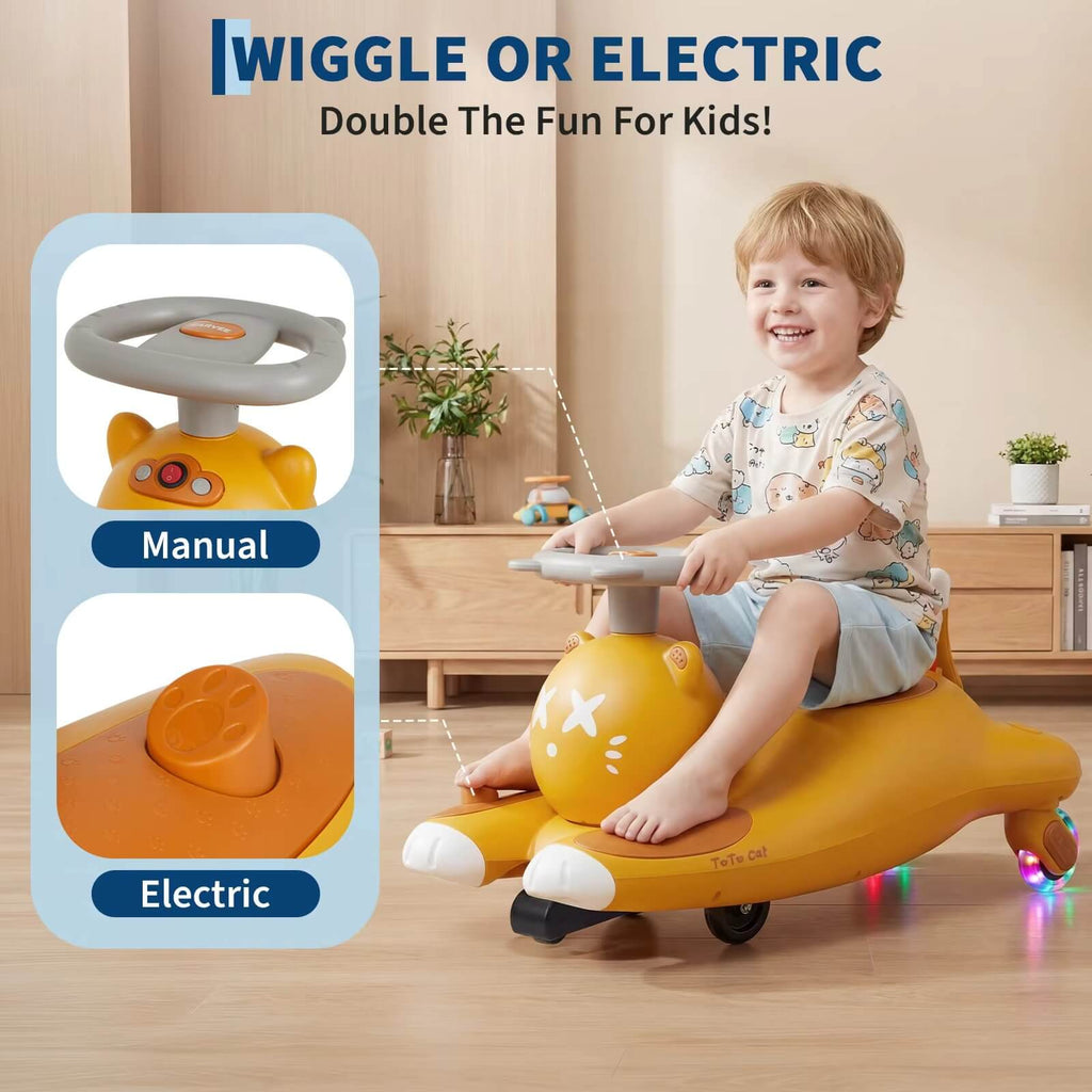 2 IN 1 Kids Electric Wiggle Car Battery Powered Ride On Car with Bluetooth Music and Flashing Wheels