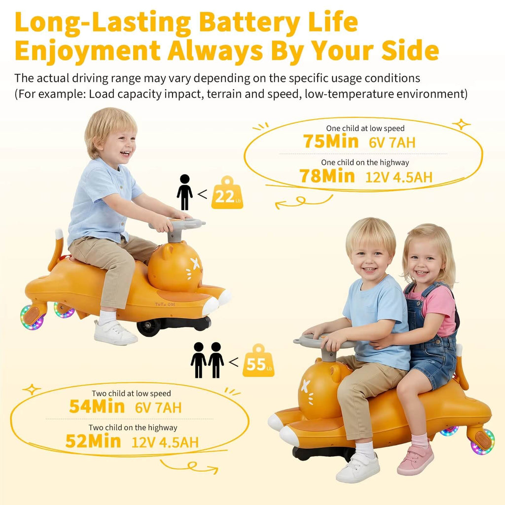 2 IN 1 Kids Electric Wiggle Car Battery Powered Ride On Car with Bluetooth Music and Flashing Wheels