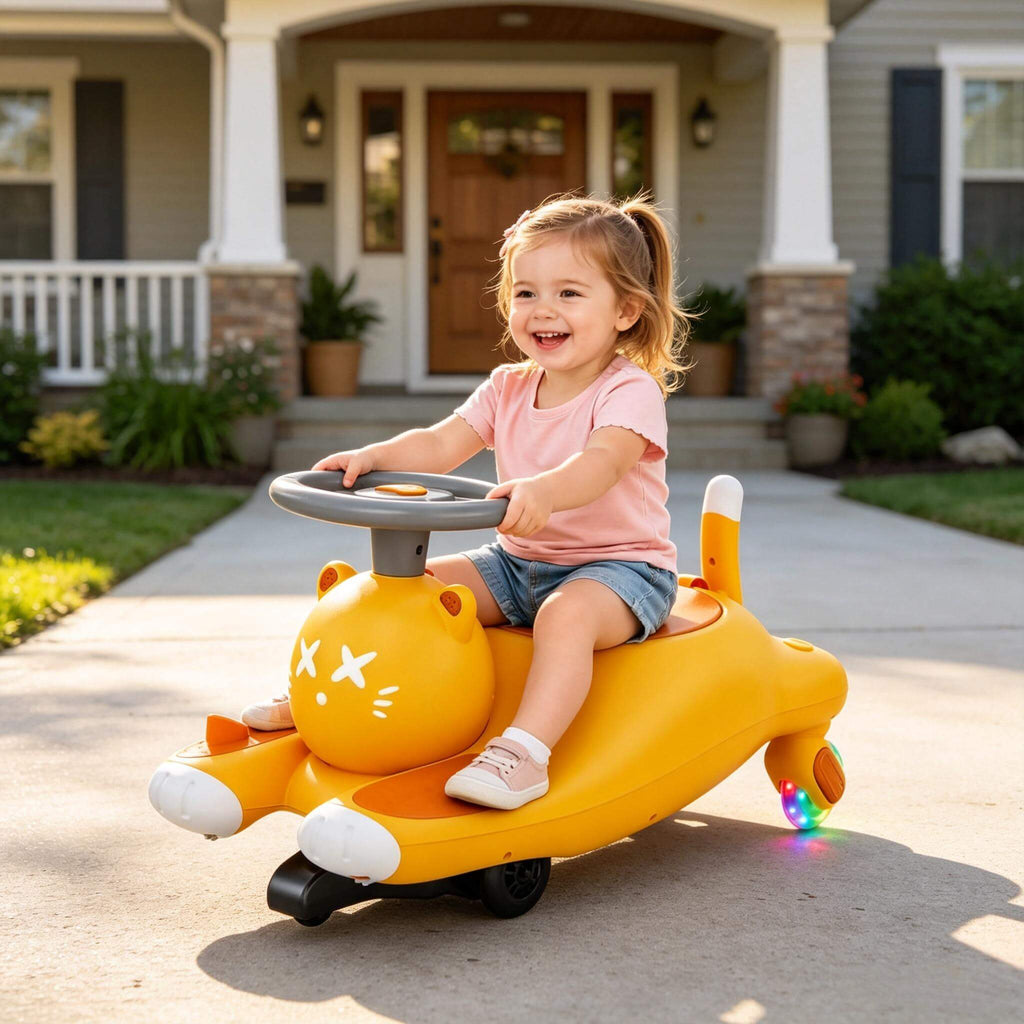 2 IN 1 Kids Electric Wiggle Car Battery Powered Ride On Car with Bluetooth Music and Flashing Wheels