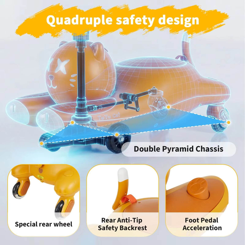 2 IN 1 Kids Electric Wiggle Car Battery Powered Ride On Car with Bluetooth Music and Flashing Wheels