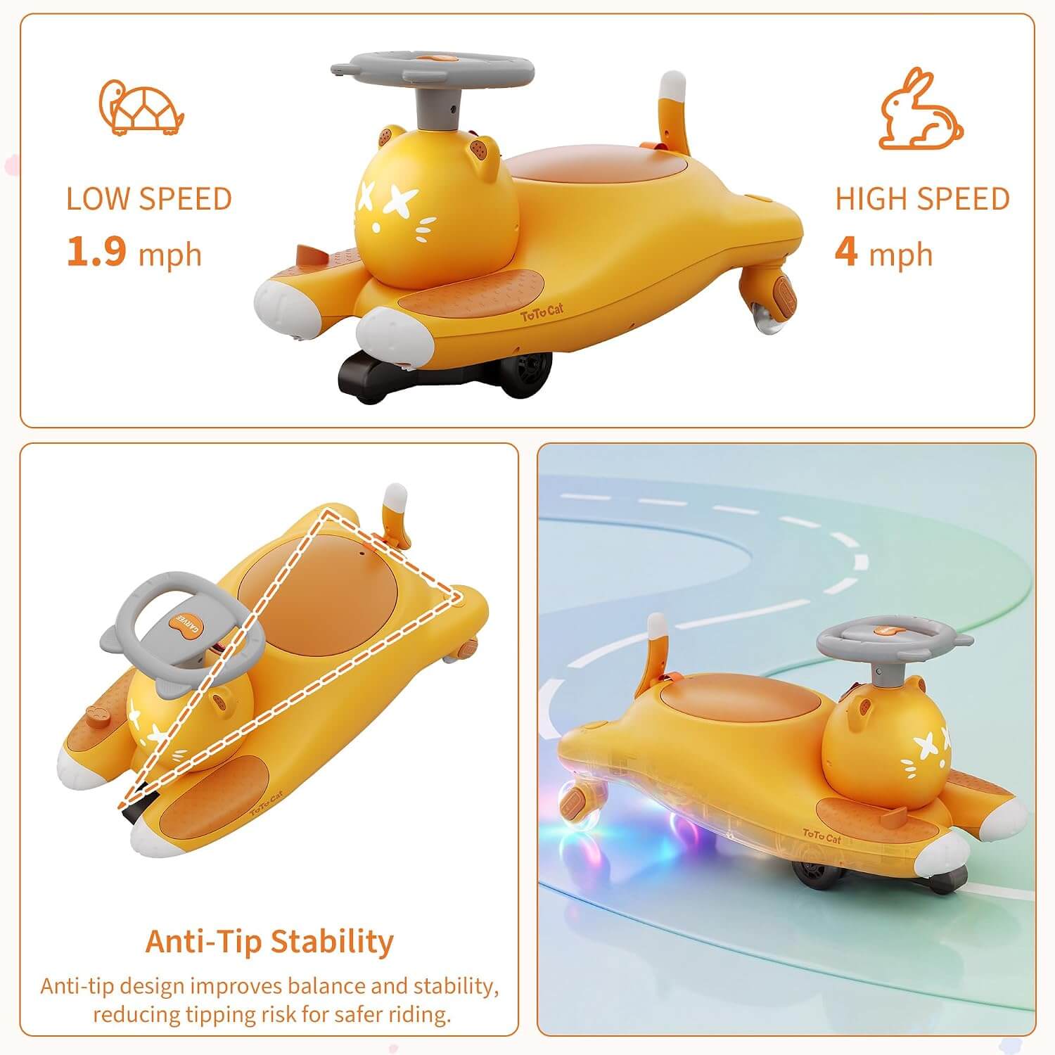 2 IN 1 Kids Electric Wiggle Car Battery Powered Ride On Car with Bluetooth Music and Flashing Wheels