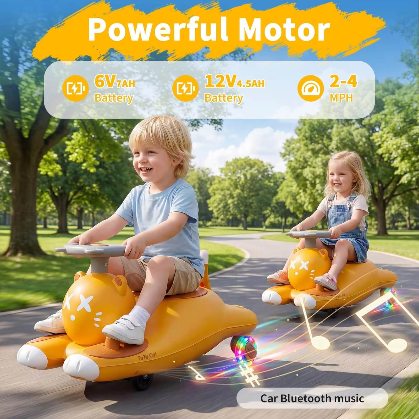 2 IN 1 Kids Electric Wiggle Car Battery Powered Ride On Car with Bluetooth Music and Flashing Wheels