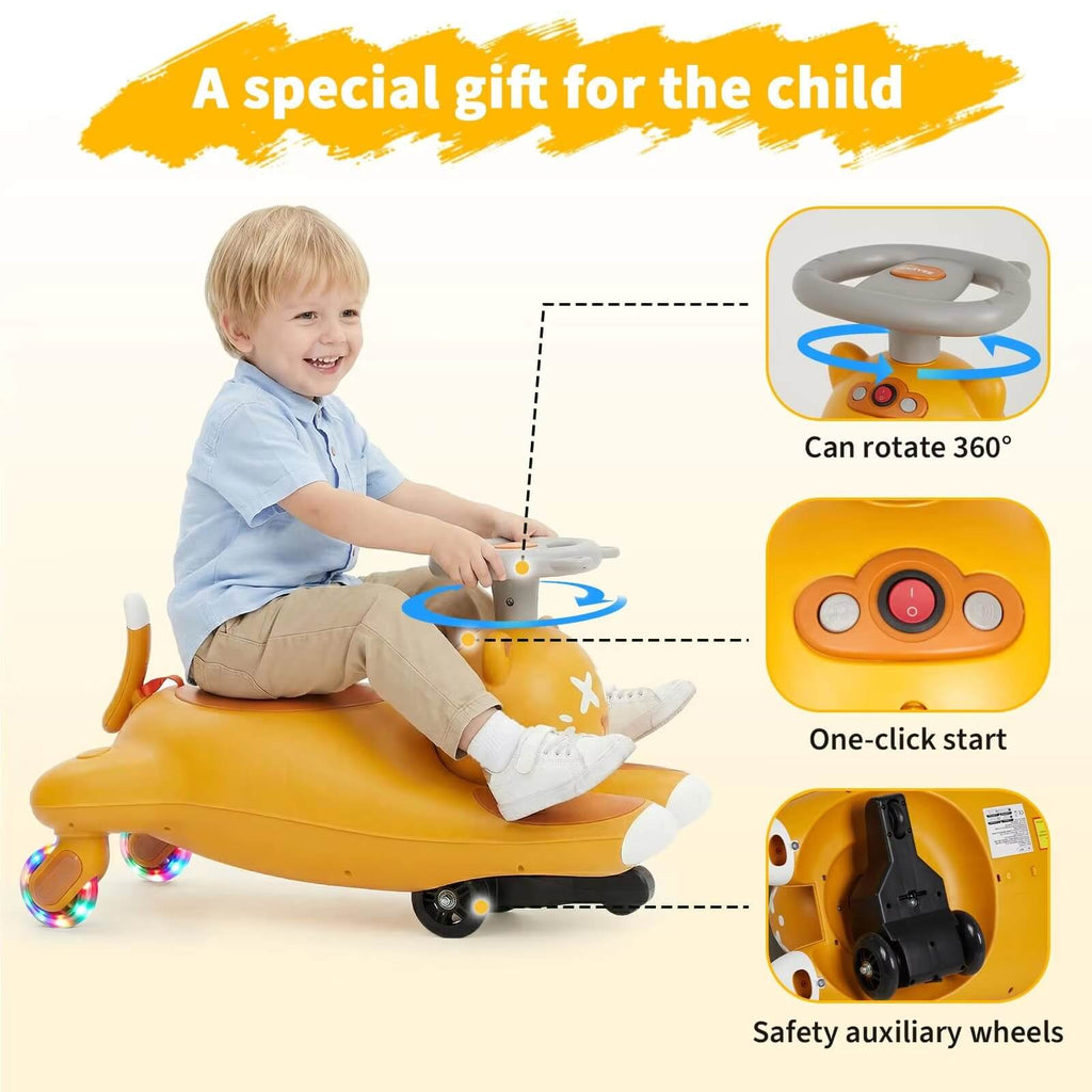 2 IN 1 Kids Electric Wiggle Car Battery Powered Ride On Car with Bluetooth Music and Flashing Wheels