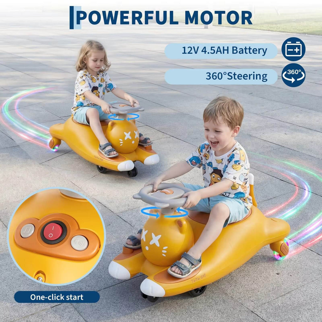 2 IN 1 Kids Electric Wiggle Car Battery Powered Ride On Car with Bluetooth Music and Flashing Wheels
