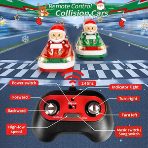 2-Pack Christmas-Themed RC Bumper Cars Electronic Bump & Pop-up Game with 2 Figures Kids Remote Control Race Car