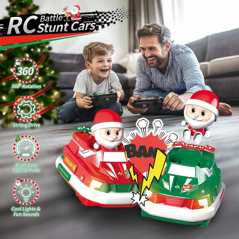 2-Pack Christmas-Themed RC Bumper Cars Electronic Bump & Pop-up Game with 2 Figures Kids Remote Control Race Car