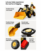 2-in-1 Kids Electric Ride-On Excavator Bulldozer with Early Education Audio and LED Headlights