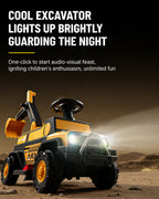 2-in-1 Kids Electric Ride-On Excavator Bulldozer with Early Education Audio and LED Headlights