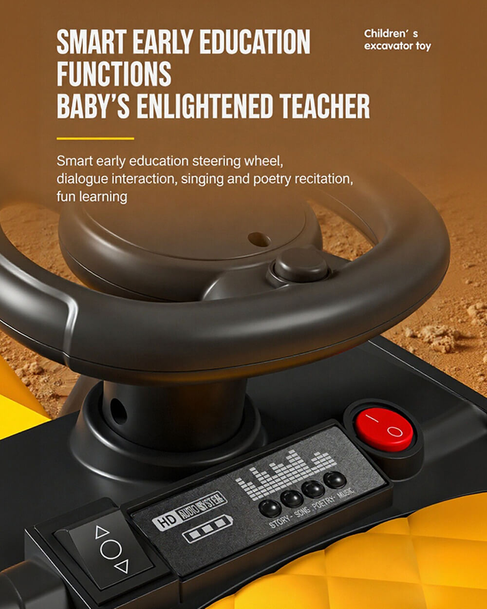 2-in-1 Kids Electric Ride-On Excavator Bulldozer with Early Education Audio and LED Headlights