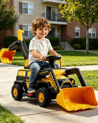 2-in-1 Kids Electric Ride-On Excavator Bulldozer with Early Education Audio and LED Headlights