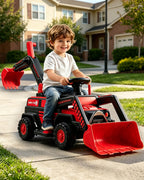 2-in-1 Kids Electric Ride-On Excavator Bulldozer with Early Education Audio and LED Headlights