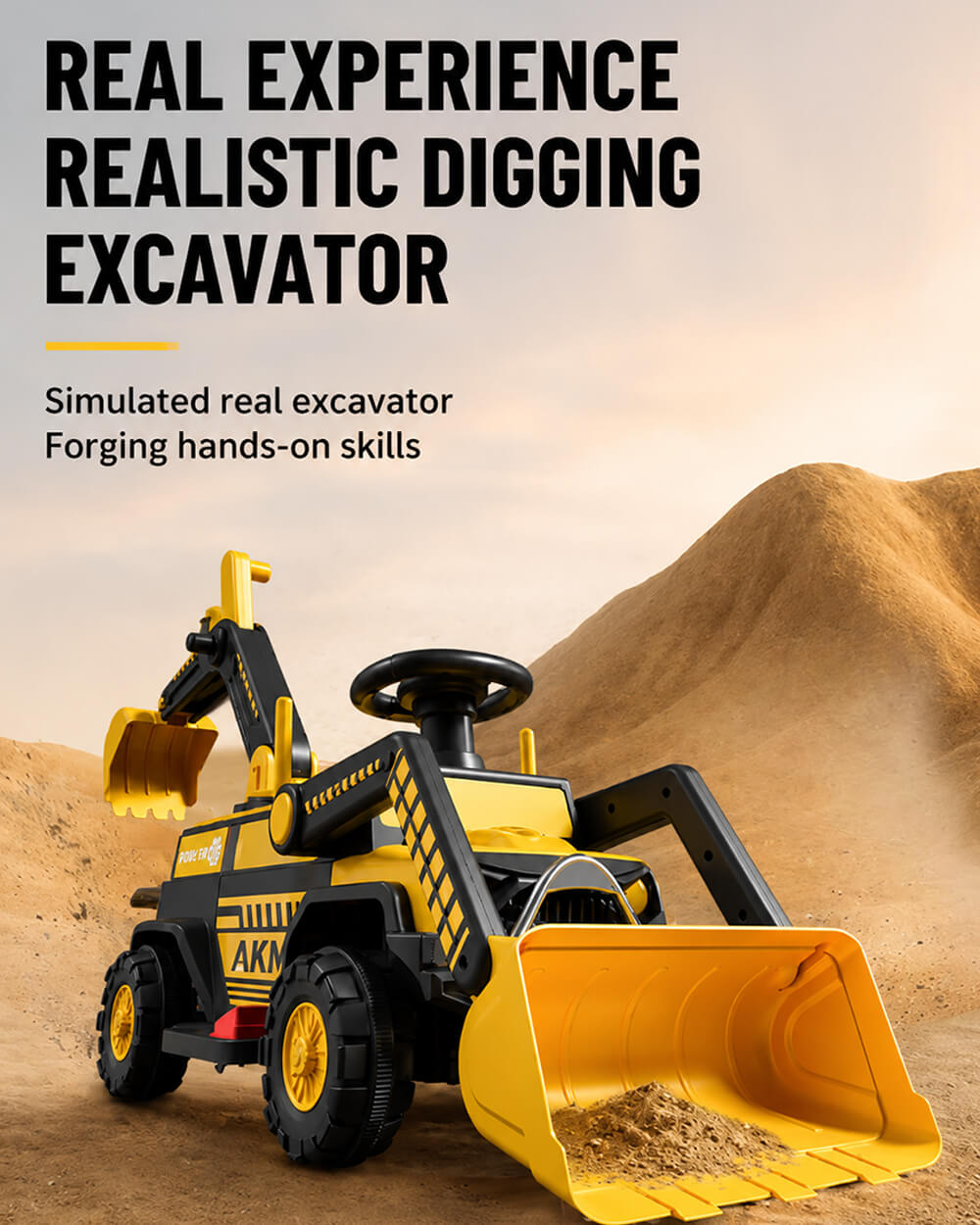 2-in-1 Kids Electric Ride-On Excavator Bulldozer with Early Education Audio and LED Headlights