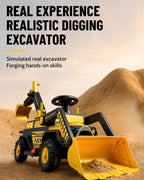 2-in-1 Kids Electric Ride-On Excavator Bulldozer with Early Education Audio and LED Headlights