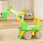 2-in-1 Kids Ride On Excavator Cartoon Dinosaur Ride-On Car With Front Loader Digger & Light Music