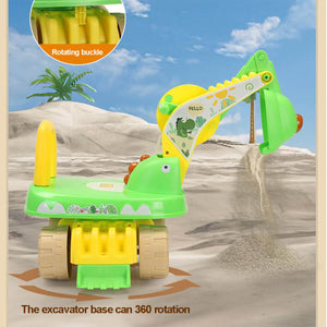2-in-1 Kids Ride On Excavator Cartoon Dinosaur Ride-On Car With Front Loader Digger & Light Music