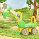 2-in-1 Kids Ride On Excavator Cartoon Dinosaur Ride-On Car With Front Loader Digger & Light Music