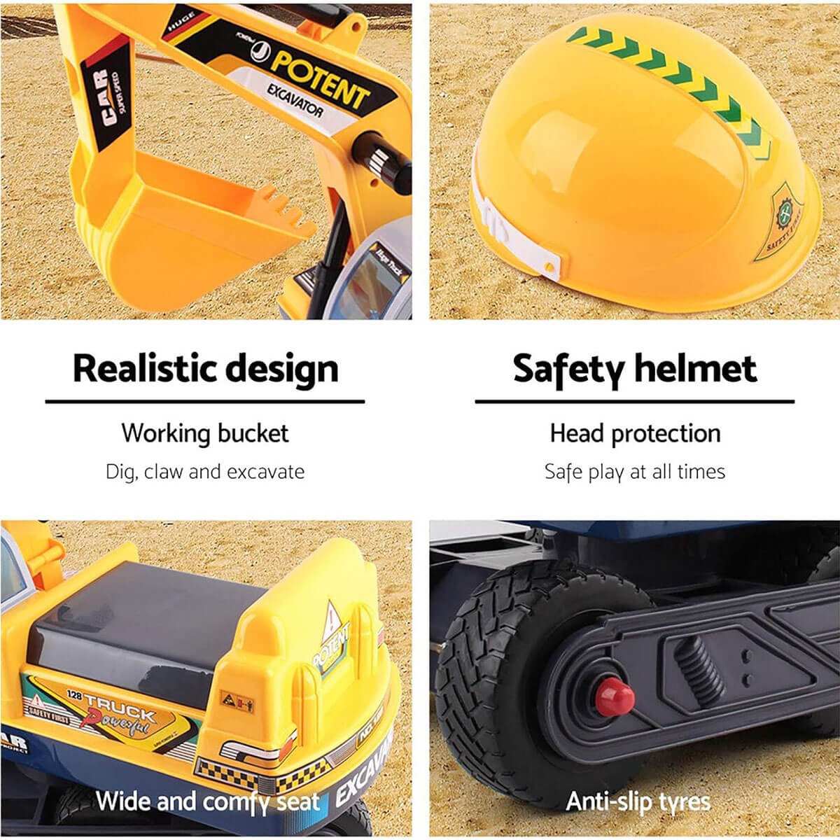 2-in-1 Kids Ride-on Excavator Outdoor Indoor Ride On Car Scooter With Helmet
