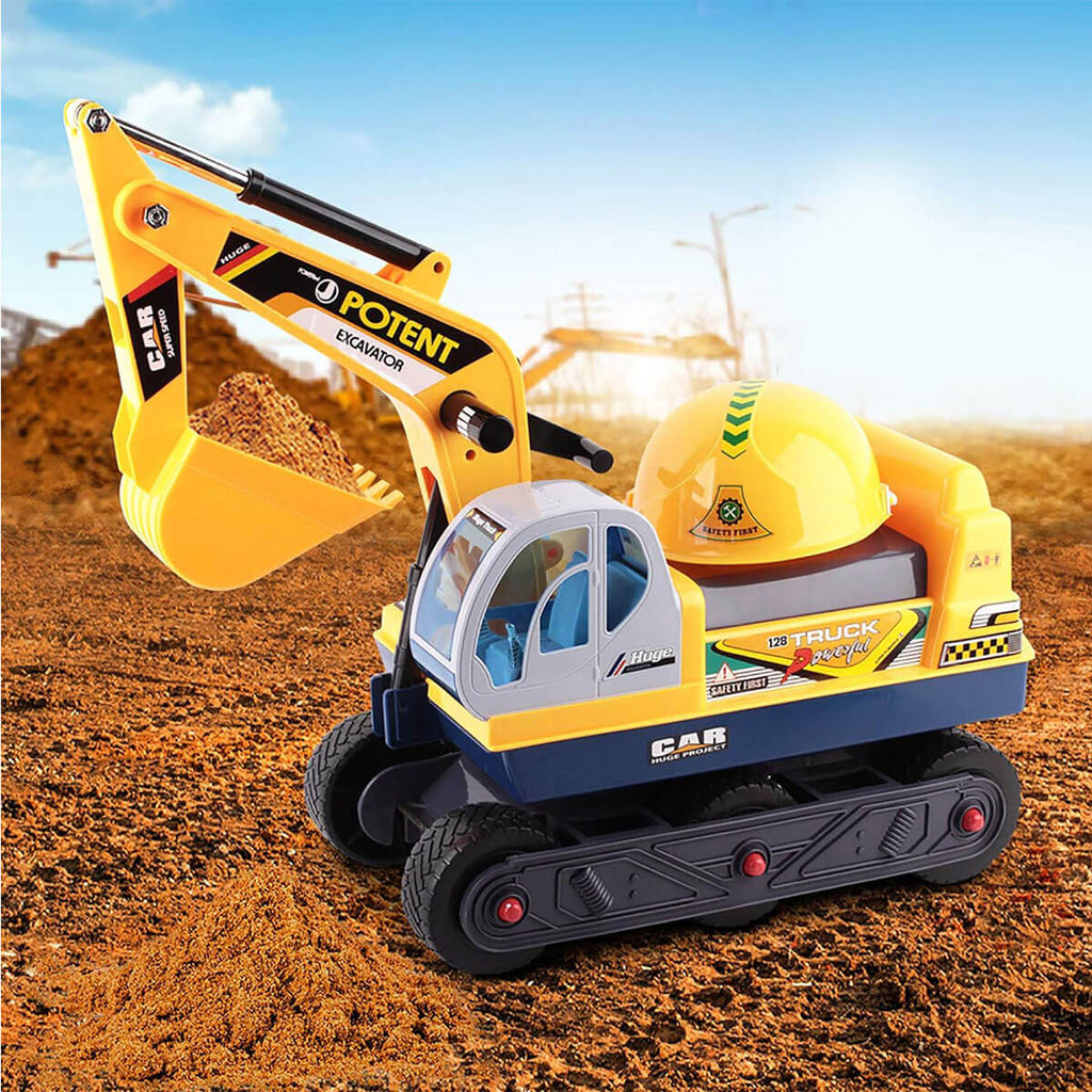 2-in-1 Kids Ride-on Excavator Outdoor Indoor Ride On Car Scooter With Helmet