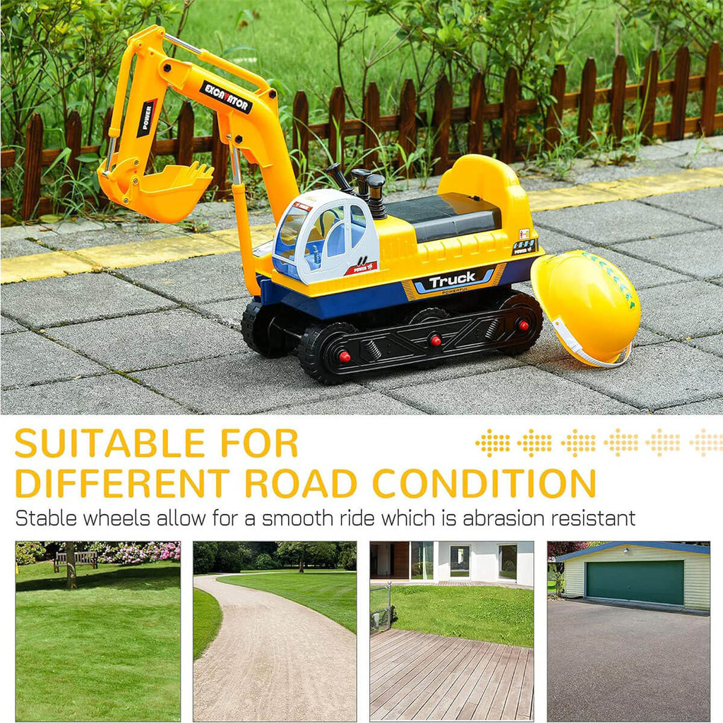 2-in-1 Kids Ride-on Excavator Outdoor Indoor Ride On Car Scooter With Helmet