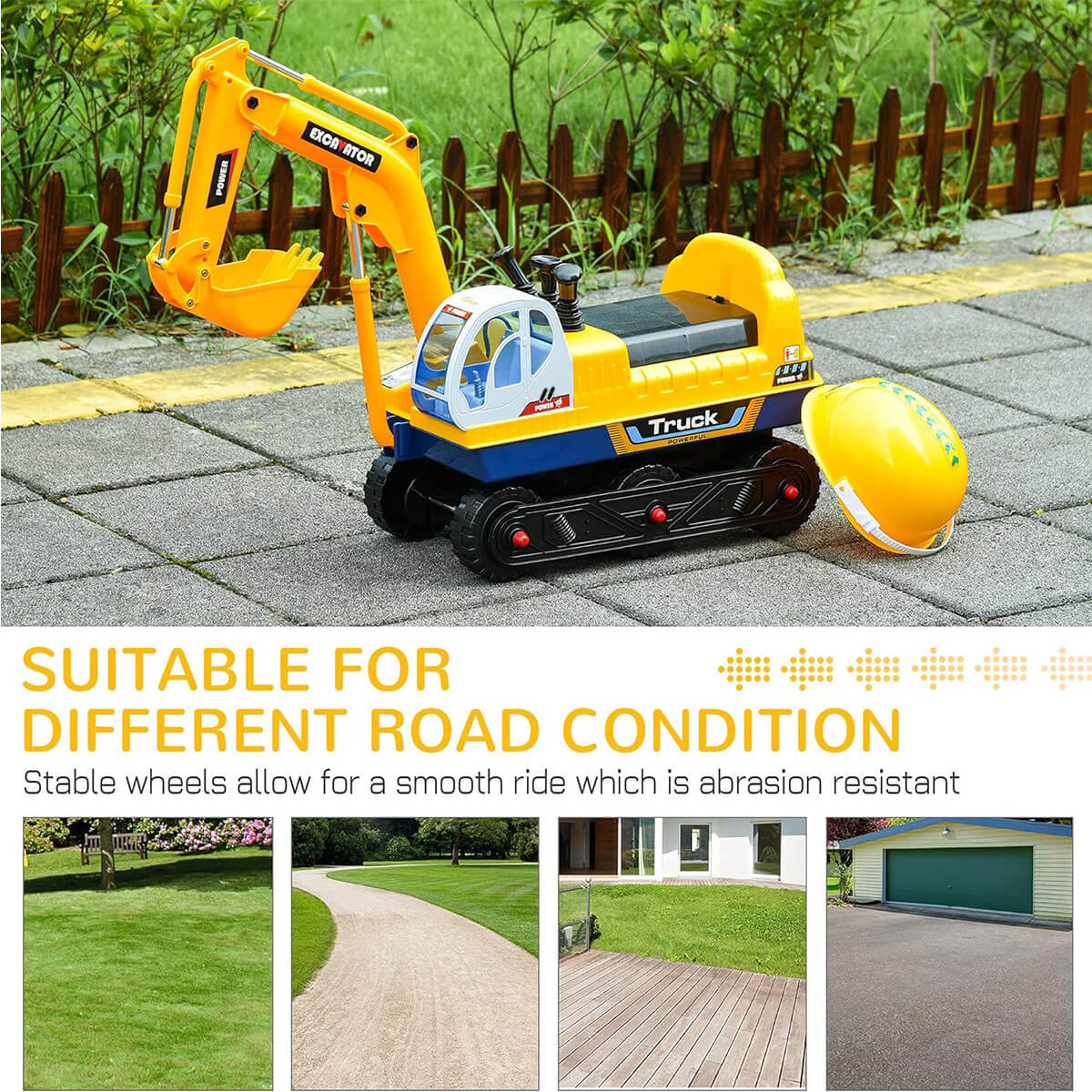 2-in-1 Kids Ride-on Excavator Outdoor Indoor Ride On Car Scooter With Helmet