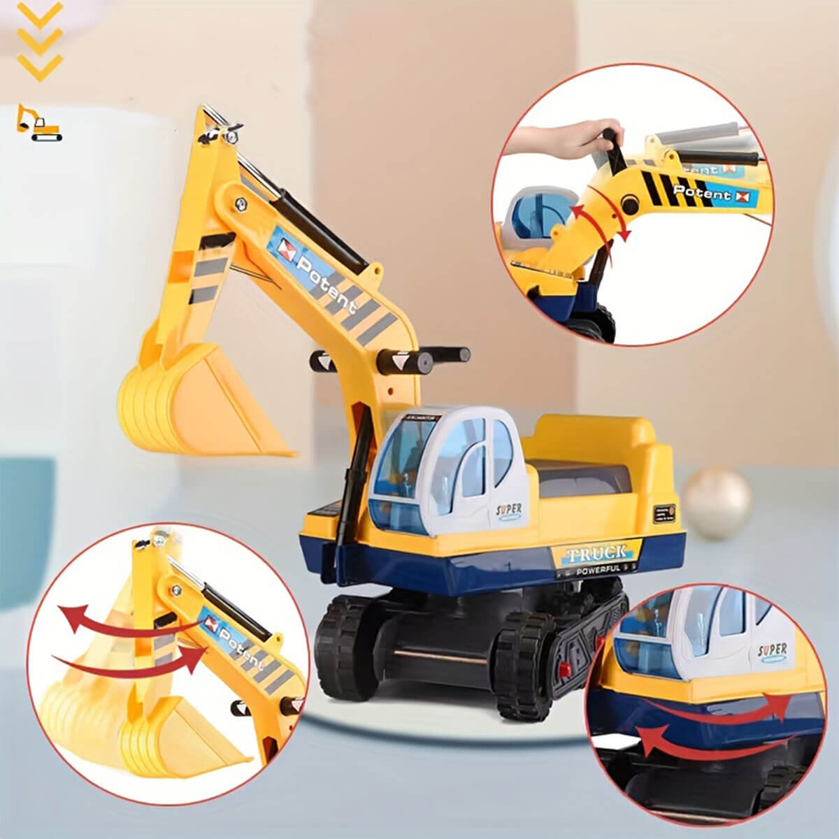 2-in-1 Kids Ride-on Excavator Outdoor Indoor Ride On Car Scooter With Helmet
