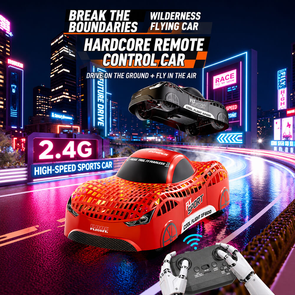 2-in-1 RC Car 2.4GHz Flying Drift Race Car Remote Control Stunt Vehicle with Rechargeable Battery for Kids