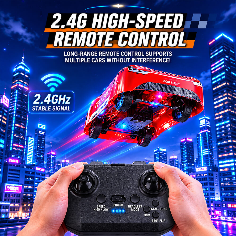 2-in-1 RC Car 2.4GHz Flying Drift Race Car Remote Control Stunt Vehicle with Rechargeable Battery for Kids