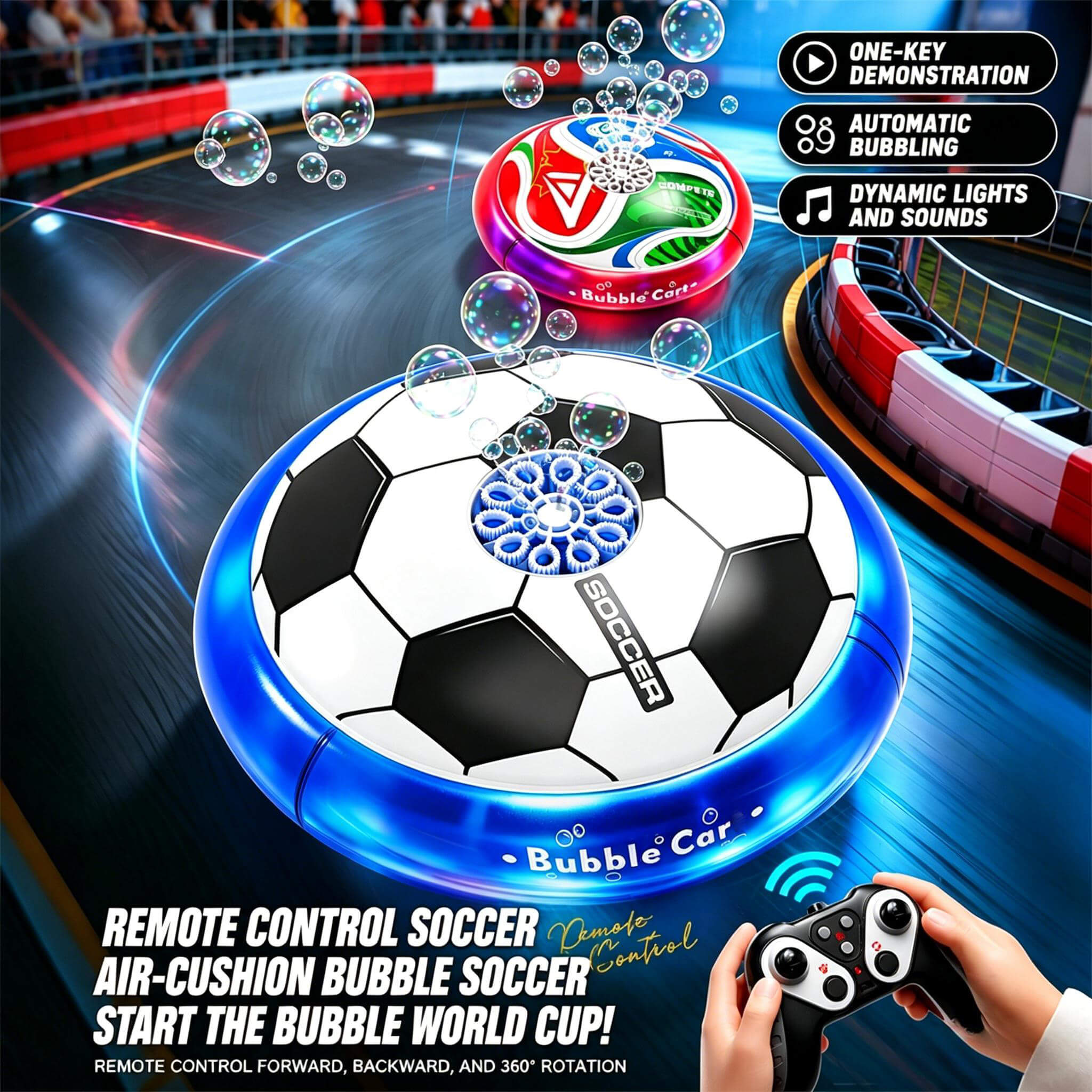 2-in-1 RC Car Remote Control Hover Soccer Ball with Auto Bubble Indoor Floating Football Toy