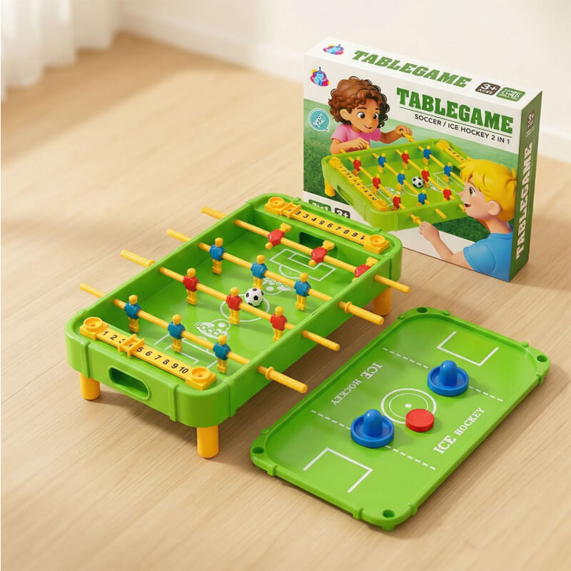 Mini Foosball Table Game 2-in-1 Tabletop Soccer and Ice Hockey Game Parent-Child Interactive Toy for Kids 3-6 Years
