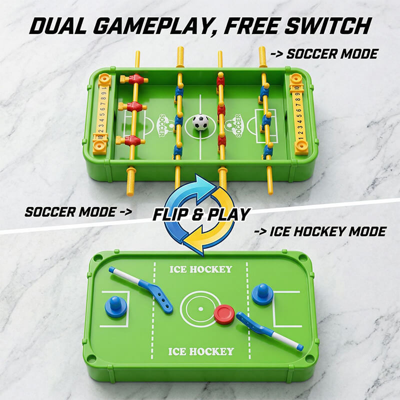 Mini Foosball Table Game 2-in-1 Tabletop Soccer and Ice Hockey Game Parent-Child Interactive Toy for Kids 3-6 Years